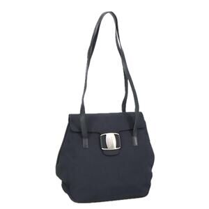 Salvatore Ferragamo Shoulder Bag Canvas Black Silver